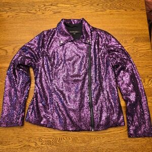 Purple Size M Colleen Lopez Women's Luxe Sequin Moto Jacket LSU Mardi Gras